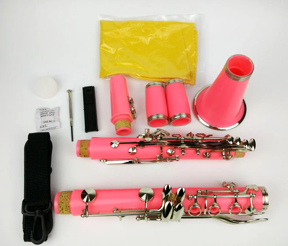 Clarinet Bb 17 Keys Beautiful Pink Color Good Sound Material 2 Barrels