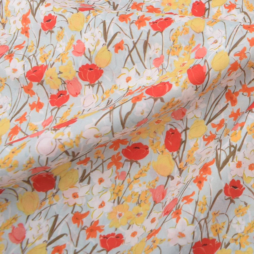 Chainho,Printed Plain Weave Poplin Cotton Fabric,DIY Quilting Sewing Material,Patchwork Cloth,Floral Series,2 Sizes,15PC209