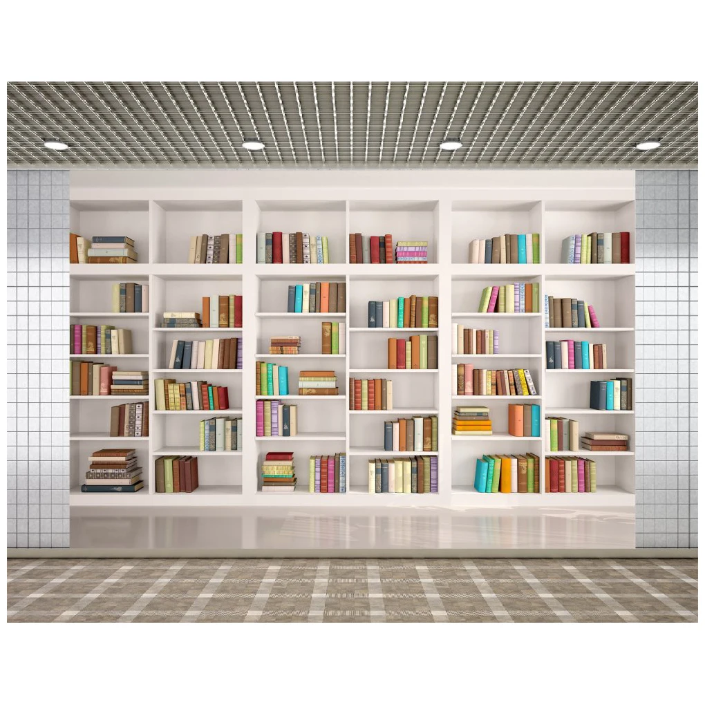 

Bookshelf Cabinet Library Office Video Conference Retro Party White Backdrop Minimalist Style Leisurely And Fashionable