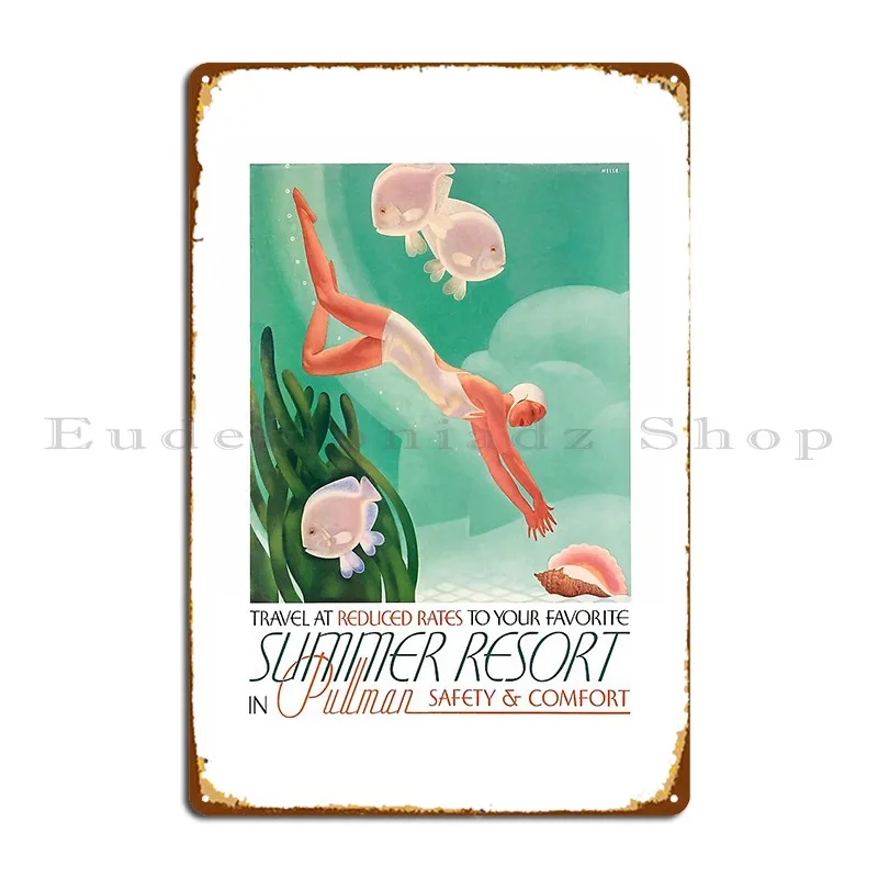 1935 Pullman Summer Resort Train Travel Poster Metal Sign Arrugginito Design Classic Cinema Garage Tin Sign Poster