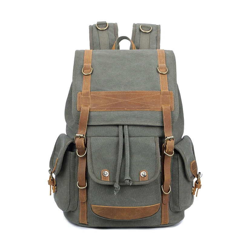 

Wholesale canvas outdoor travel multi pocket sport backpack without zipper