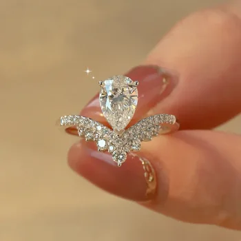 Luxury 1.5ct Water Drop Moissanite Ring GRA Certificate Laboratory Diamond Rings Women's Wedding Jewelry 18K Gold Plated S925 Si 1