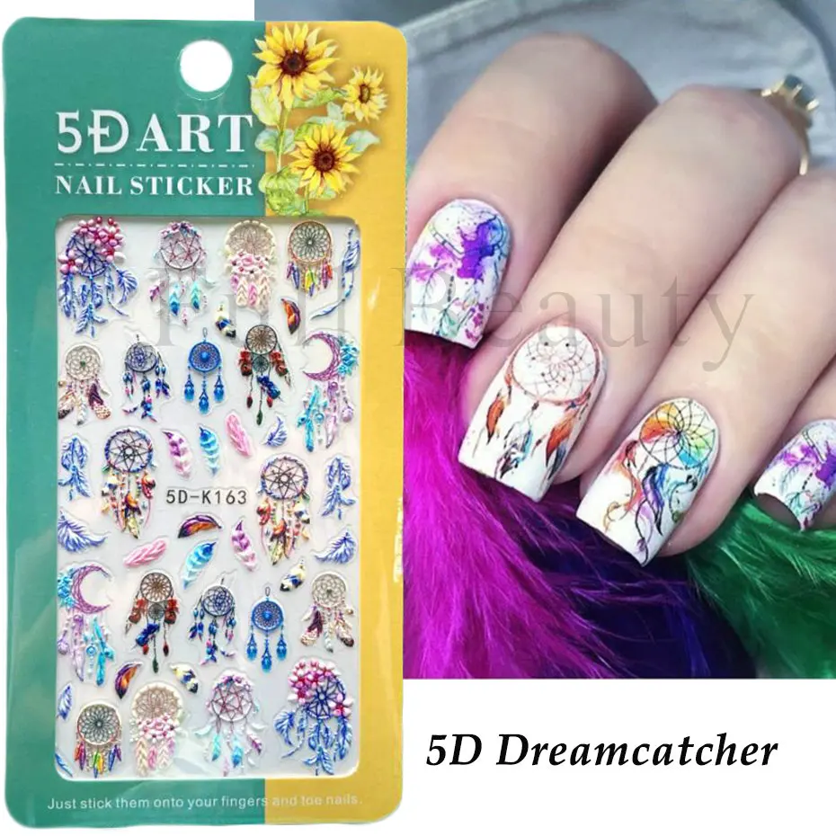 Nail Stickers 5D Embossed Nail Art White Lily of the Valley Tulip Dreamcatcher Gel Polish Wedding Flower Engraved Slider Tips