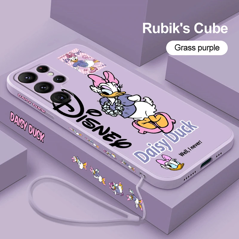 

Duck Daisy Disney Anime For Samsung Galaxy S23 S22 S21 Ultra S20 FE S10 S9 Plus Lite 5G Liquid Left Rope Phone Case