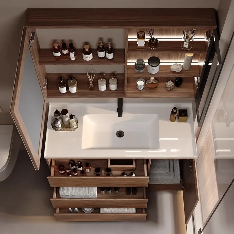 New Chinese floor-to-ceiling simple bathroom cabinet, ceramic integrated basin, combined washbasin, washbasin