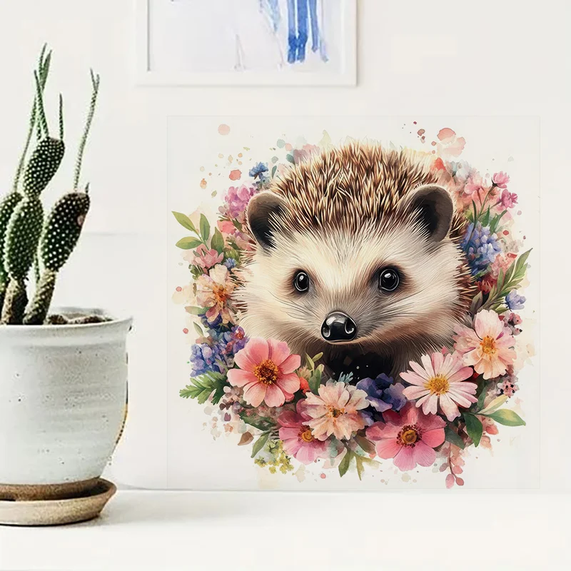 Floral Hedgehog Self-Adhesive Wall Decal-Removable, Reusable PVC Sticker for Bathroom,Kitchen & Living Room Decor