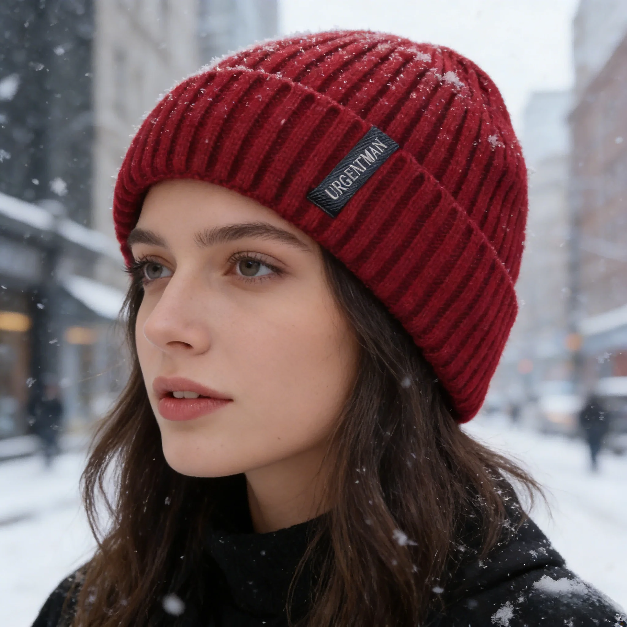 Neue Unisex URGENTMAN Warme Wintermützen Stilvolle Plüschfell-gefütterte Beanie-Mütze Dicke Strickmützen für Männer und Frauen Lässige Mützen – Detail 7