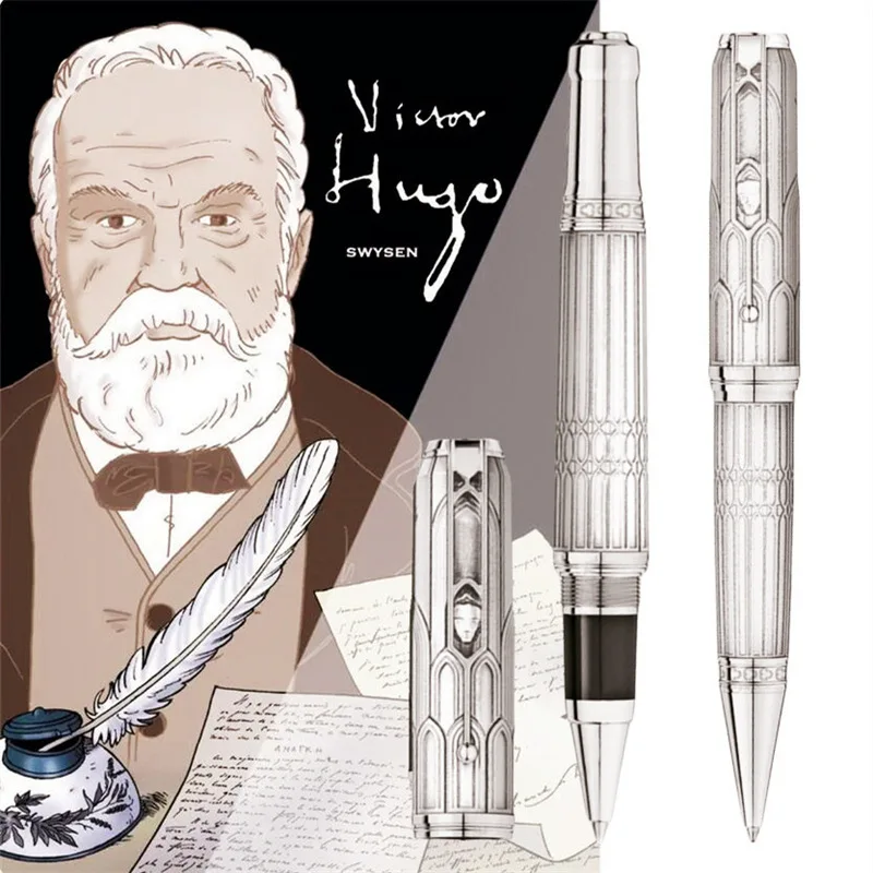 

Writer Victor Hugo Luxury Rollerball Ballpoint Pens With Cathedral Architectural Style Engraved MB Stationery With Serial Number