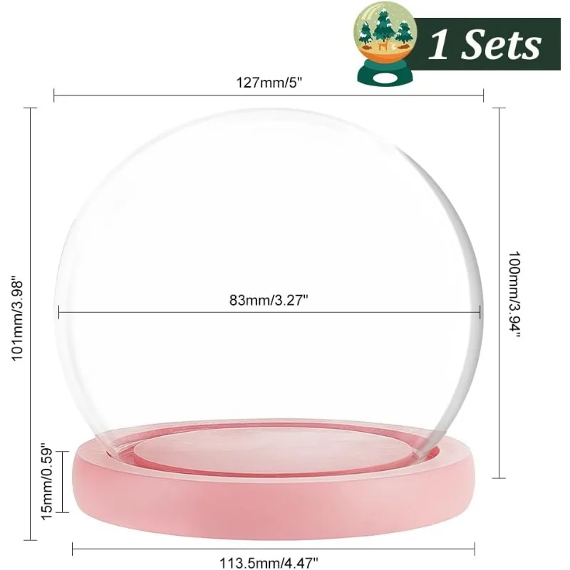 Glass Dome Glass Display Showcase Decorative Display Dome Miniature Case Snowglobe for Fairy Lights Plants Flower 1 Set