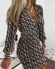Sexy Deep V-neck Bodycon Dress Women Fashion Long Sleeve Print Dresses For Women 2024 Autumn Winter Mesh Patchwork Mini Dress