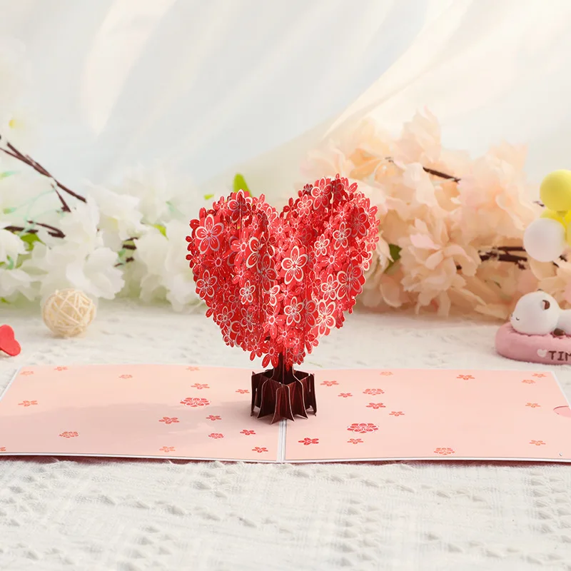 Valentine's Day creative 3D greeting card love cherry blossom tree card couple confession surprise gift for boyfriend girlfriend