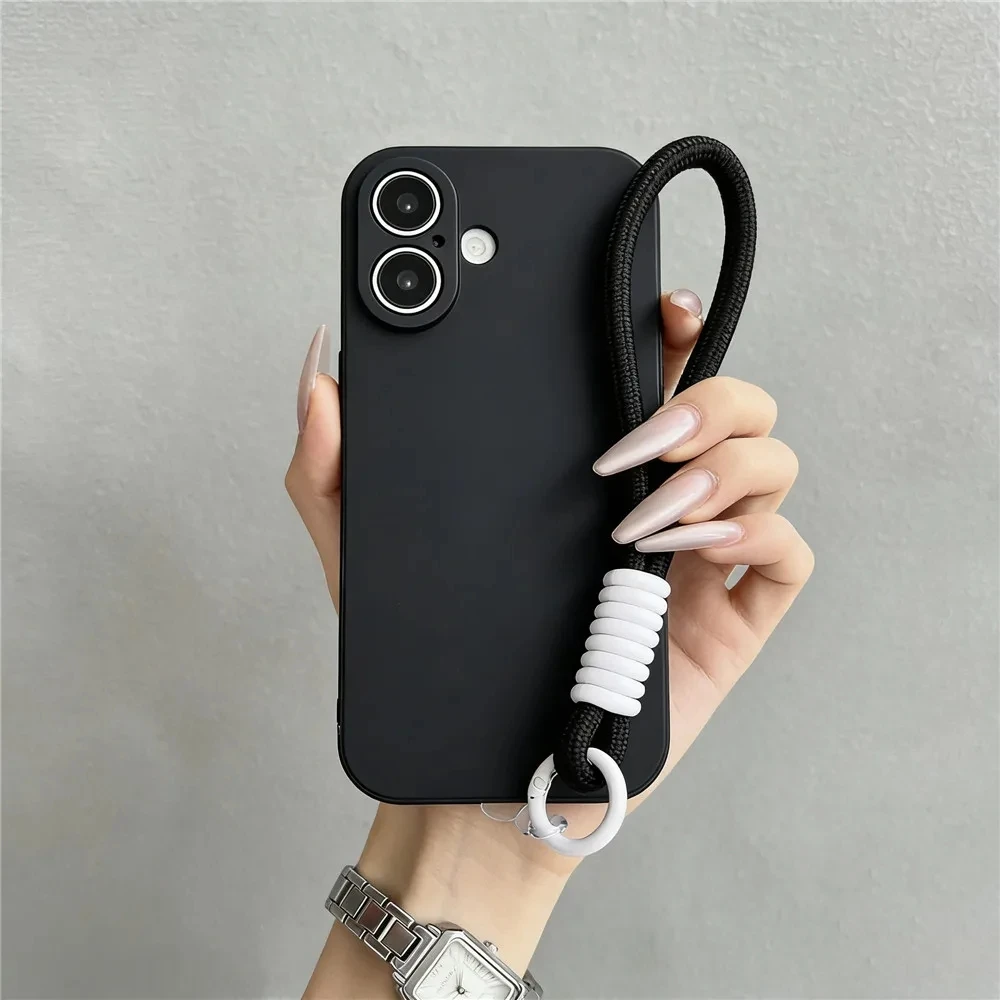 Solid Color Soft Silicone Back Cover with Hand Strap
