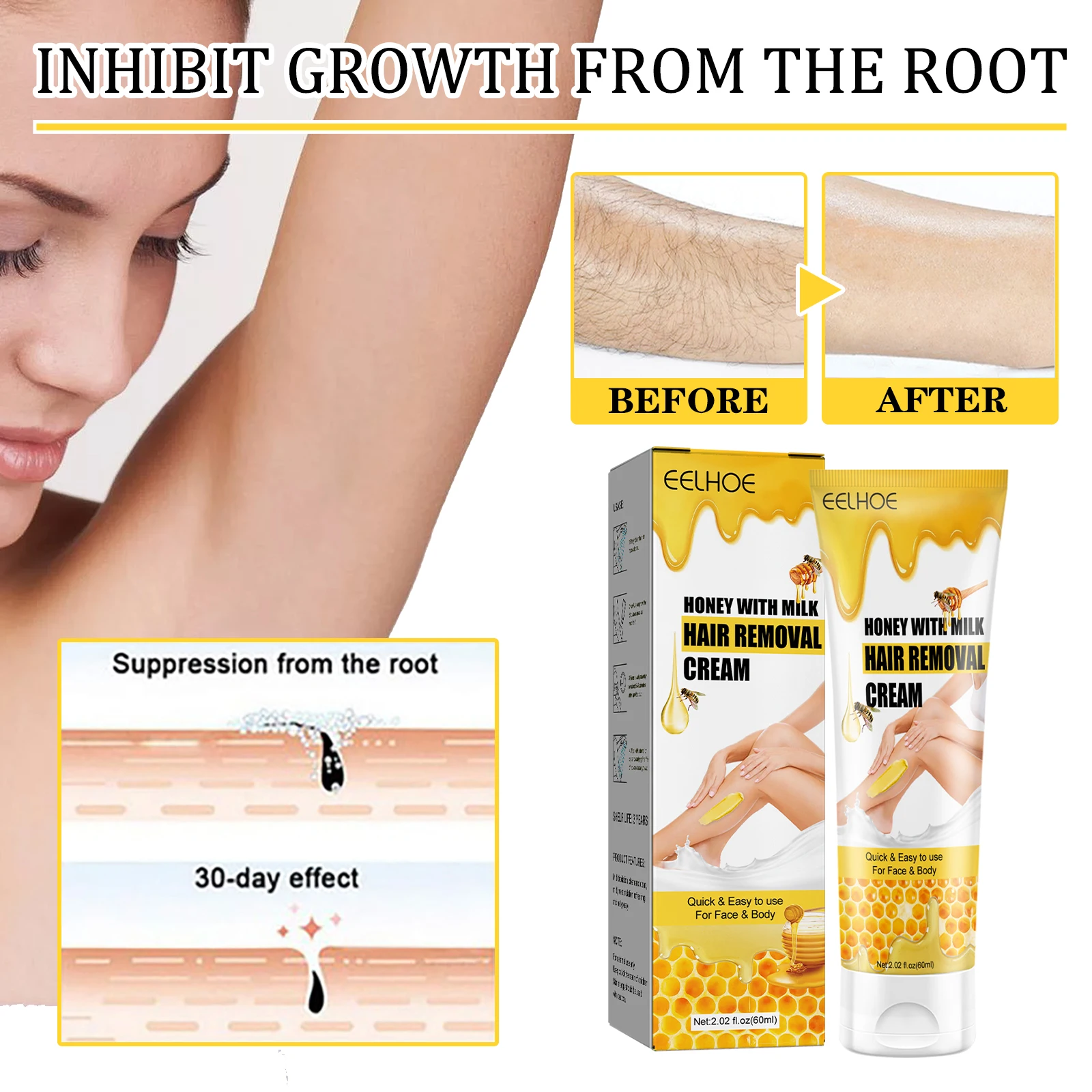 Honey Milk Hair Removal Cream Gentle Depilatory For Body Skin_voghion.com