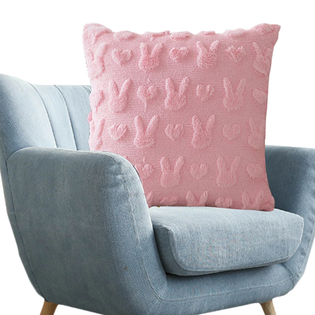 Easter Bunny Soft Cushion Case 45x45cm Plush Rabbit Jacquard Pillowcase Rabbit Pattern Decorative Throw Pillowcase