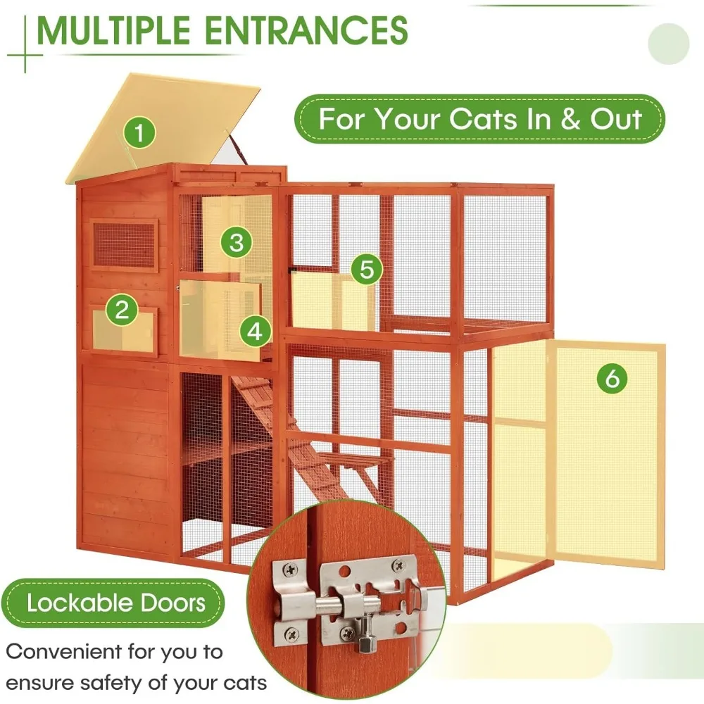 Catio Outdoor Cat Enclosure with Weatherproof Roof, Large Outdoor Cat House, Spacious Cage for Cats on Your Patio