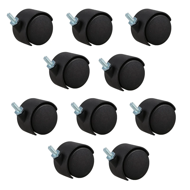 

10Pcs 6Mm Threaded Stem 40Mm Dual Wheel Rotatable Caster Black
