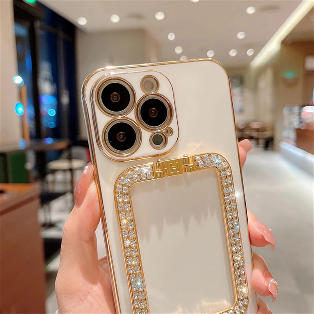 Silicone Phone Case With 3d Crystal Square Holder For Xiaomi_voghion.com