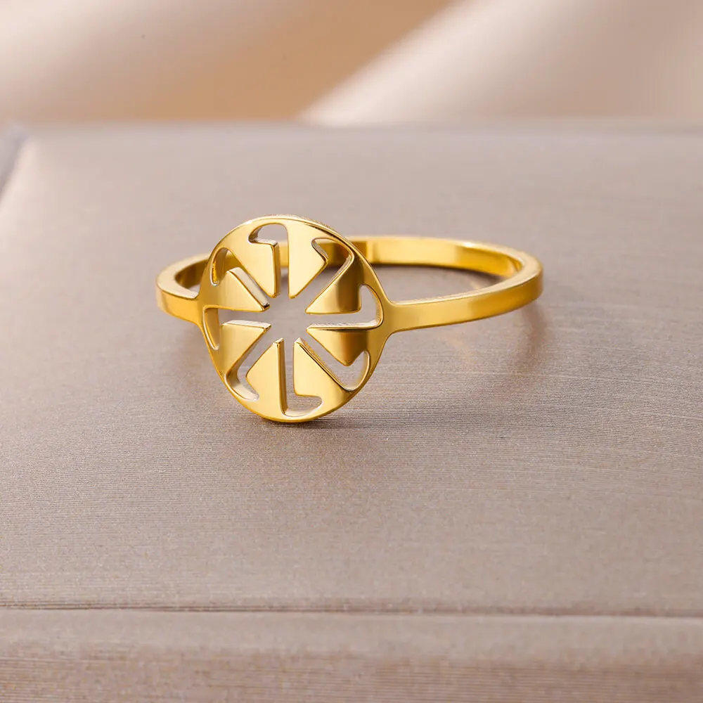Hollow Geometric Rings For Women Gold Color Stainless Steel Finger Ring