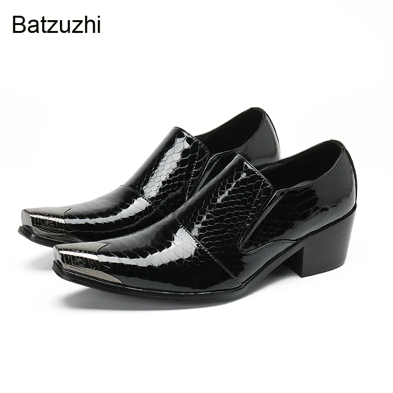 Batzuzhi Luxury Handmade Men's Shoes Pointed Toe Metal Toe Black Leather Dress Shoes Men Business/Party/Wedding Zapatos Hombre