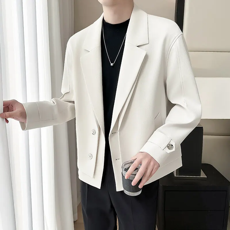 Spring New Fake Two Piece Suit Collar Jacket Men Korean Trend Casual Business Blazers Loose Street Wear Social Jacket