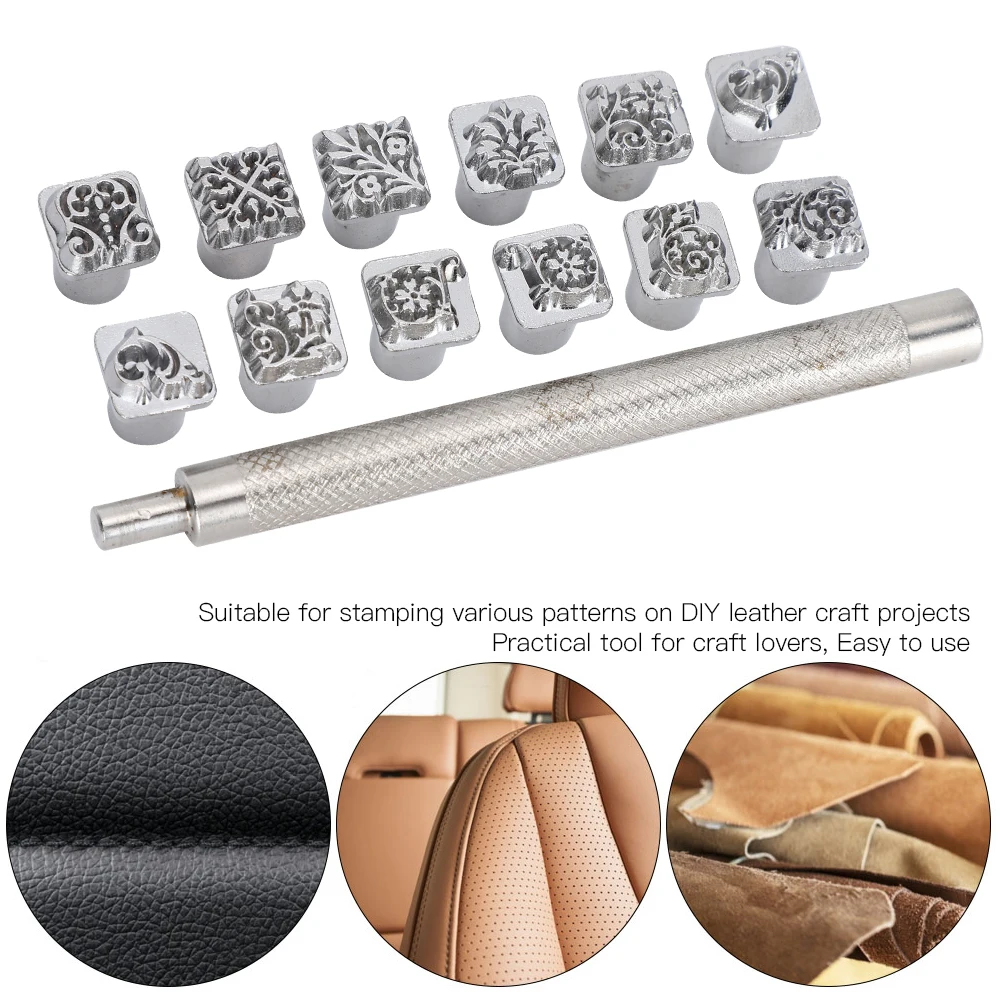 DIY jewelry marking flower pattern leather craft stamps punch tool 12pcs 10mm zinc alloy leathercraft metal, leather craft stamps