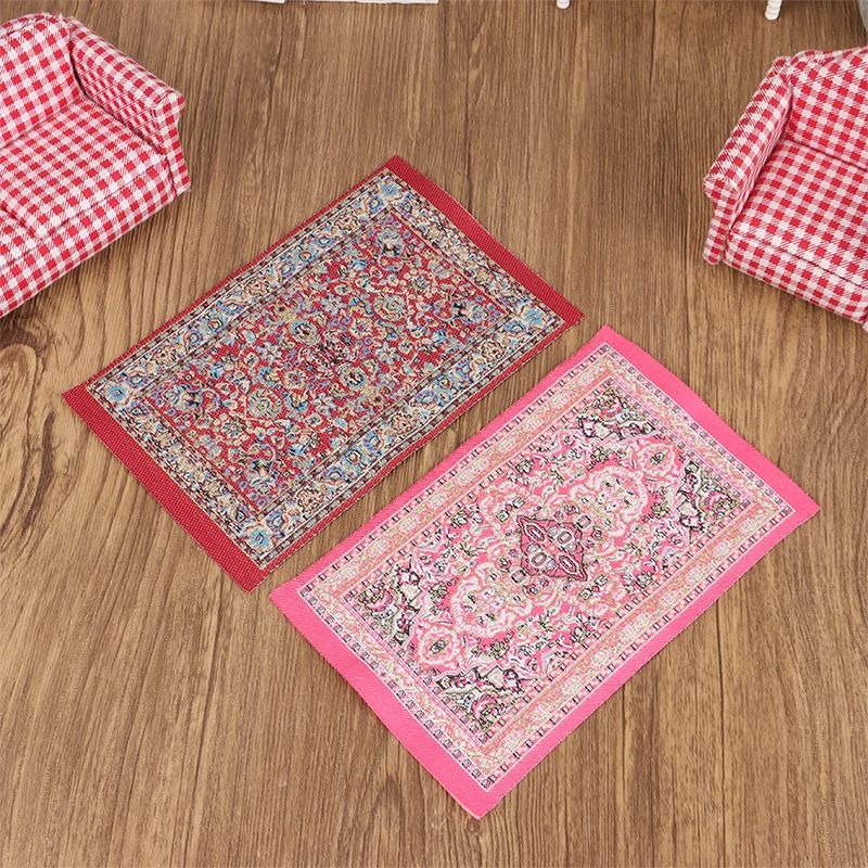 1Pc 1:12 Dollhouse Miniature Floor Rug Mat Turkish Woven Cover Carpet Model Bedroom Living Room Decor Toy Doll House Accessories