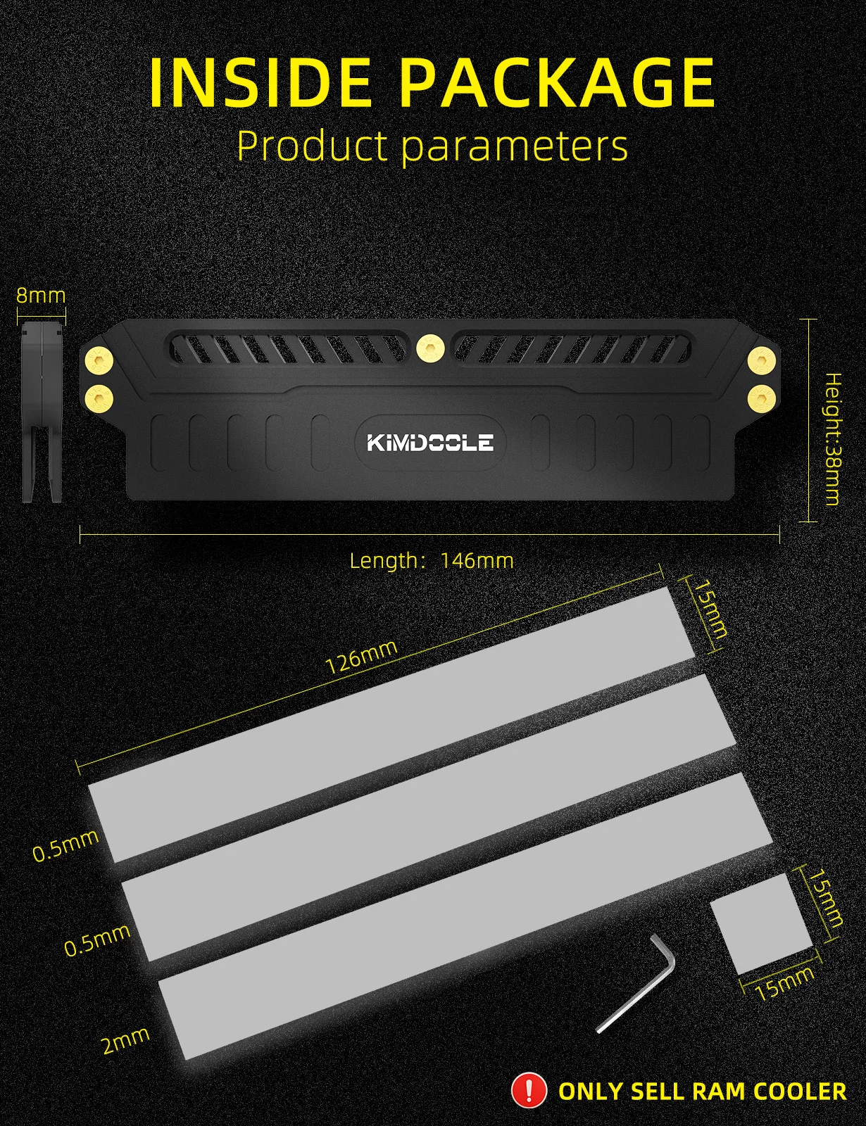 Kimdoole 알루미늄 합금 메모리 RAM 쿨러 방열판 냉각 조끼, PC RAM PC 게임 램용 오버클럭 쿨러, DDR4 DDR5