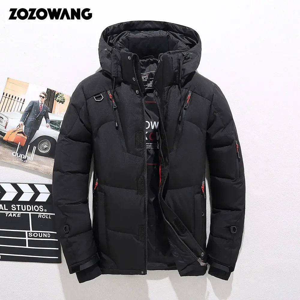 ZOZOWANG Duck Down Jacket Men Thicken Hooded Long Sleeve Blue Down Zipper Pocket Coat Warm Feather Winter Men Jacket 5XL