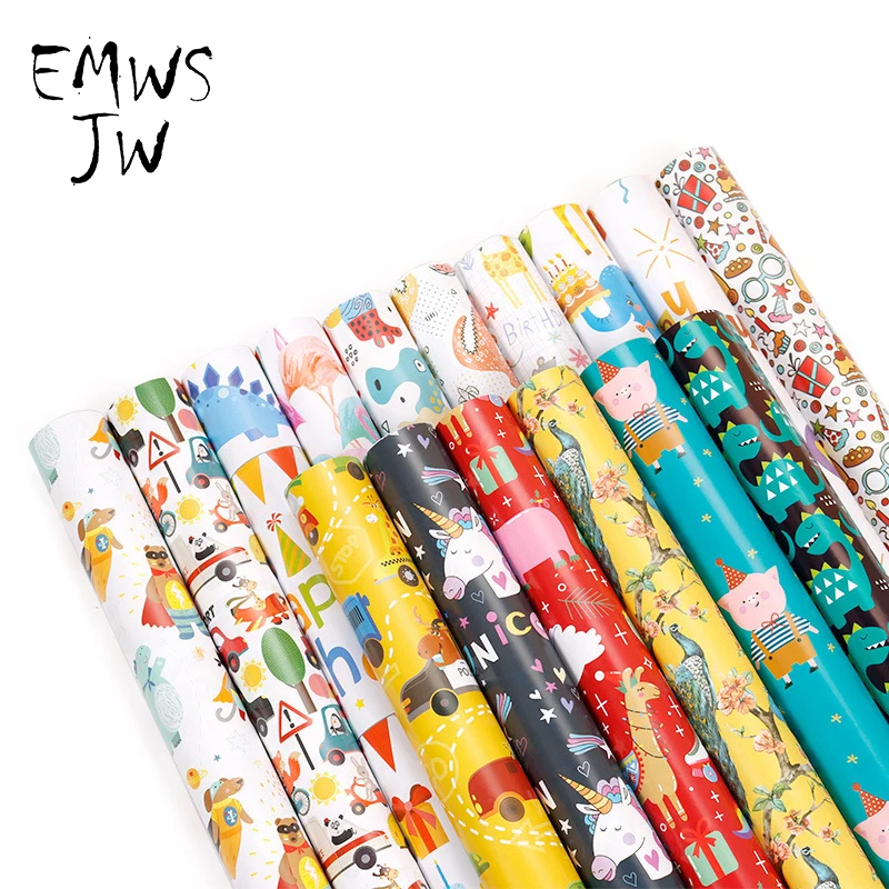 

Fold 50x70cm Cartoon Craft Paper Children's Gift Decoration Paper Dinosaur Mermaid Children's Friends Holiday Wrapping Paper