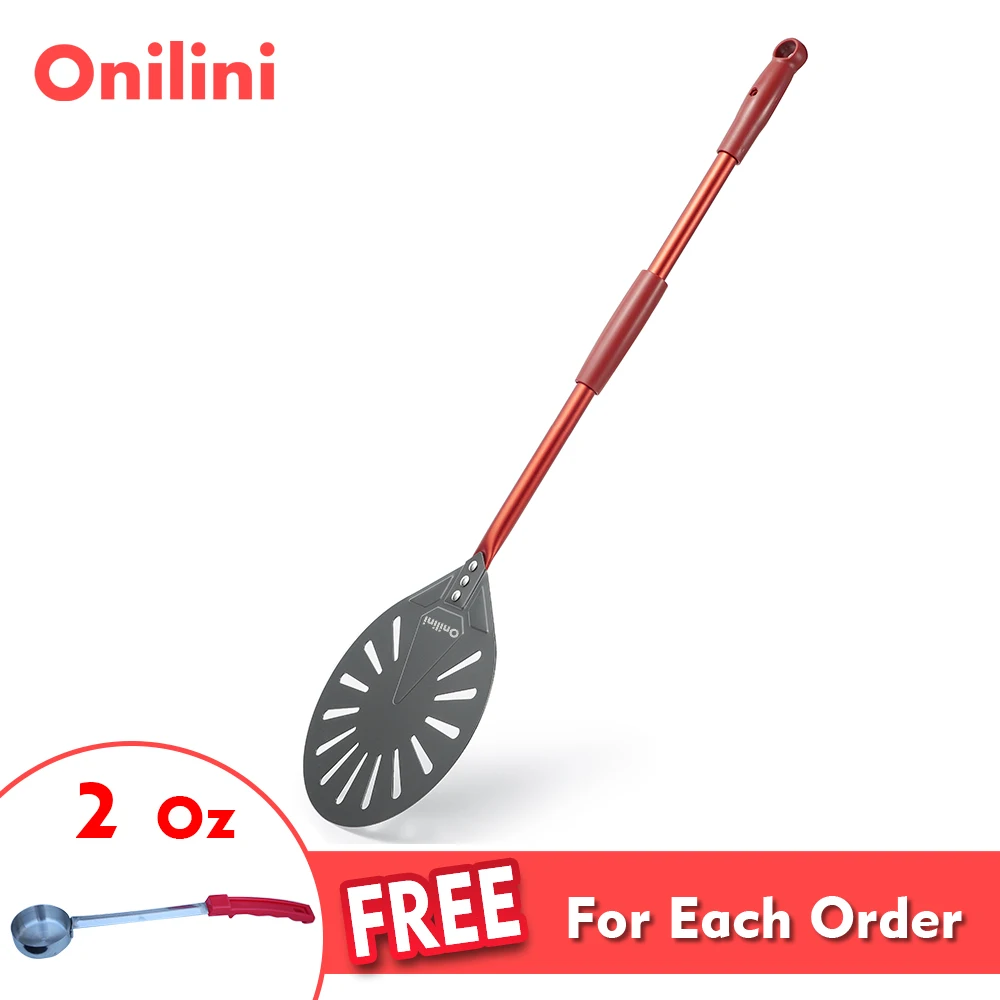 Pizza Peel 9 inch Hard Anodized Pizza Turning Peel Perforated Pizzas Peel Almuinum Alloy Handle Pizza Shovel Paddle with Free Spoon