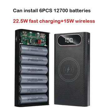 Supporto per banca di potere Custodia a conchiglia fai-da-te 21700 Custodia a conchiglia per batteria Organizzare la scatola del caricabatteria Doppio USB 6x21700 con luce a LED