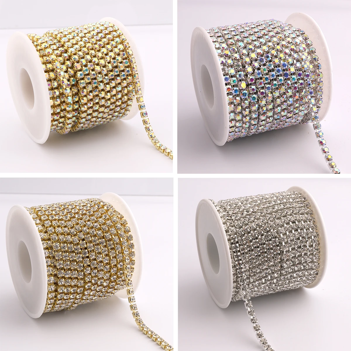 1Yard 10Yards/Roll SS6-SS16 Shiny Crystal Rhinestone Chain Sew-On Glue-On For Clothes Jewelry Apparel Accessories Trim Cup Chain