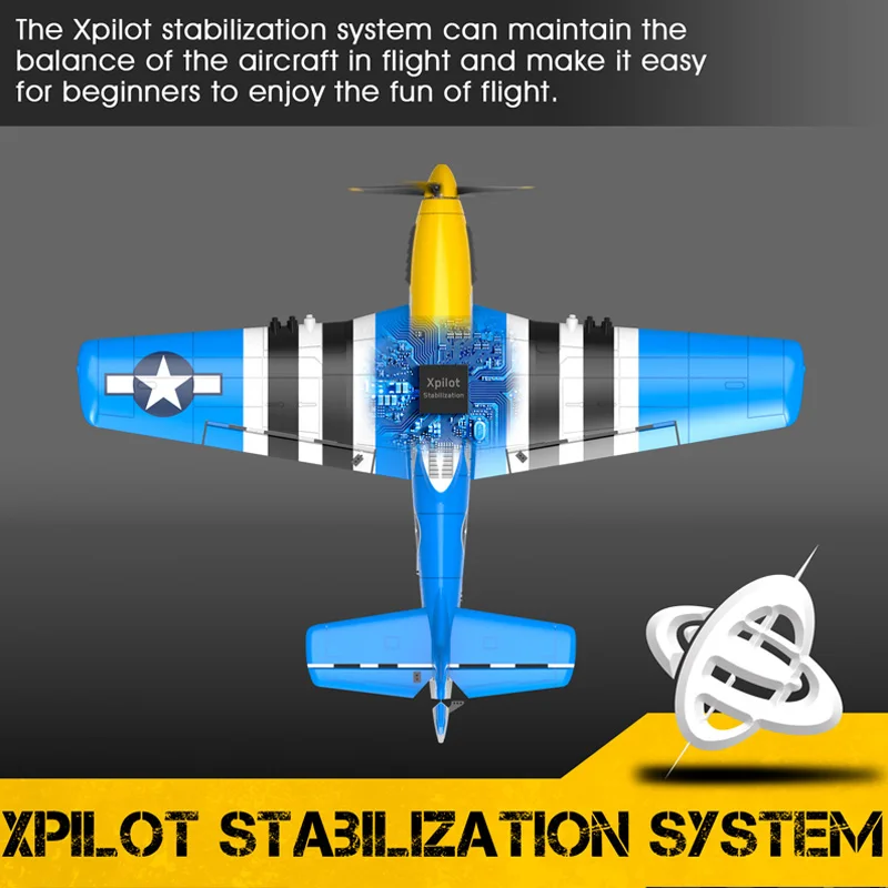 Coolbank P51 Mustang RC Airplane 2.4G 4CH 6 Axis 400mm Mustang RC Aircraft One Key Aerobatic RTF Glider Plane Toys For Boys Blue 4