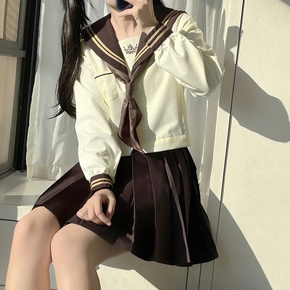 

Women's High School Uniform Japanese JK Dress Student Clothes Long Sleeve Shirt Pleated Skirt Sailor Suit Girl Seifuku Costume