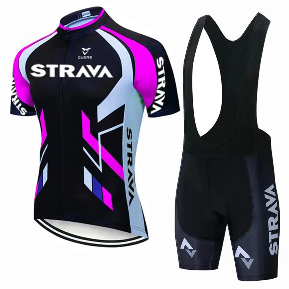 Strava Bike Jersey Set Summer Cycling T-Shirt Bib Shorts Set Triathlon Mountain Bike Clothes Quick-drying sweat wicking 5