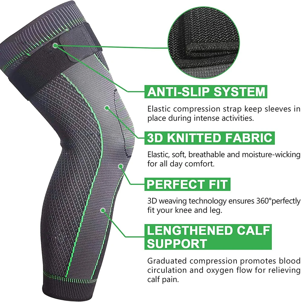 Gym Sports Full Leg Compression Sleeves Knee Braces Support Protector Pads Weightlifting Arthritis Joint Pain Relief Muscle Tear