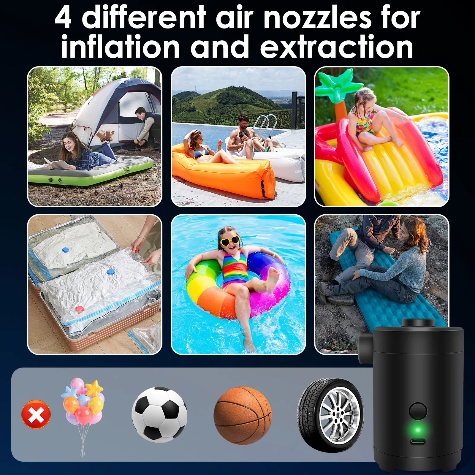 Portable Electric Air Pump Inflator for Outdoor Camping
