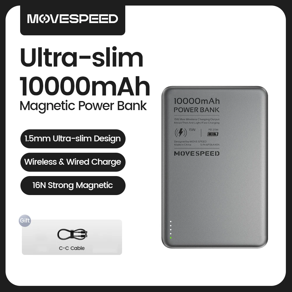 بنك طاقة مغناطيسي نحيف MOVESPEED S10 بسعة 10000mAh وشحن PD20W