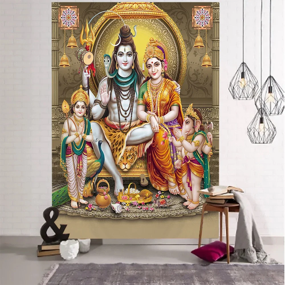 India Shiva God Tapestry Hippie Wall Hanging Bohemian Mandala Ganesha Background Cloth Ceiling Living Room Art Room Home Decor