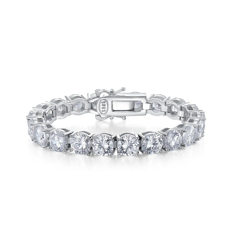 

8mm Round 38 Ct Chain Bracelets Women 925 Solid Silver Jewelry Created Synthetic Diamond Wedding Tennis Bracelet Drop Shipping