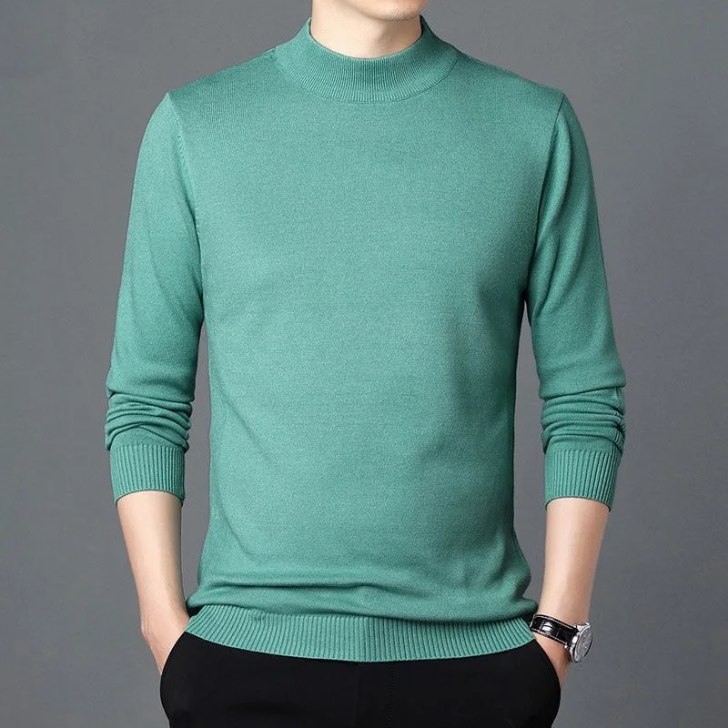 2023 Autumn and Winter Fashion Trend Simple and High-end Threaded Half High Neck Long Sleeved Pullover Knitted Sweater for Men