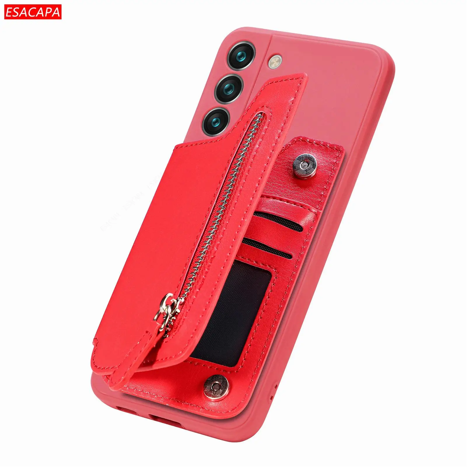 Leather Zipper Wallet Case with Card Slot and Stand – Shockproof Back Cover