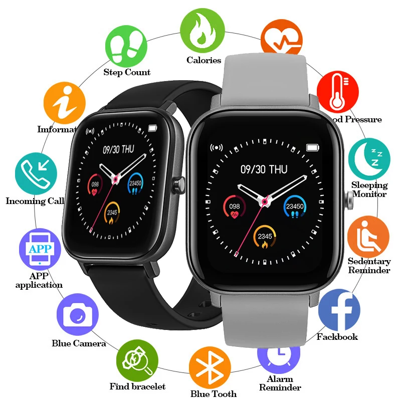 

P8 Smart Watch for Android IOS IP67 Waterproof Sport Bluetooth Smart Bracelet Fashion Touch Display Mens Womens Smart Wristwatch