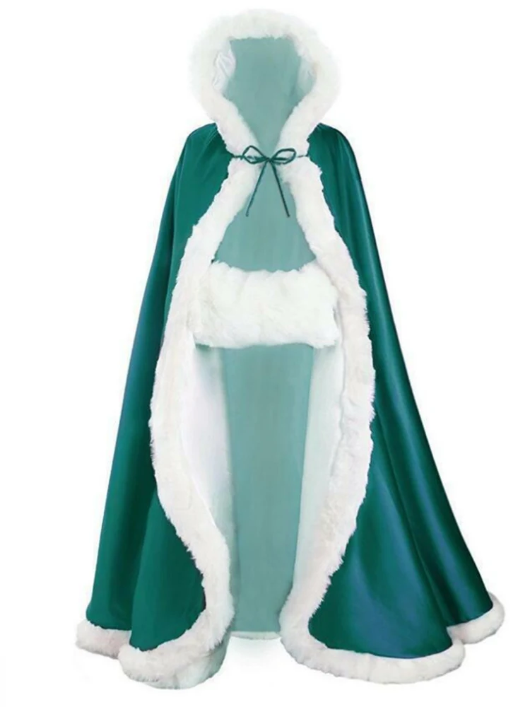 

Floor Length Faux Fur Trim Winter Christmas Bridal Cape Wedding Long Cloak Cape Party Wraps Jacket Bride Wedding cloak