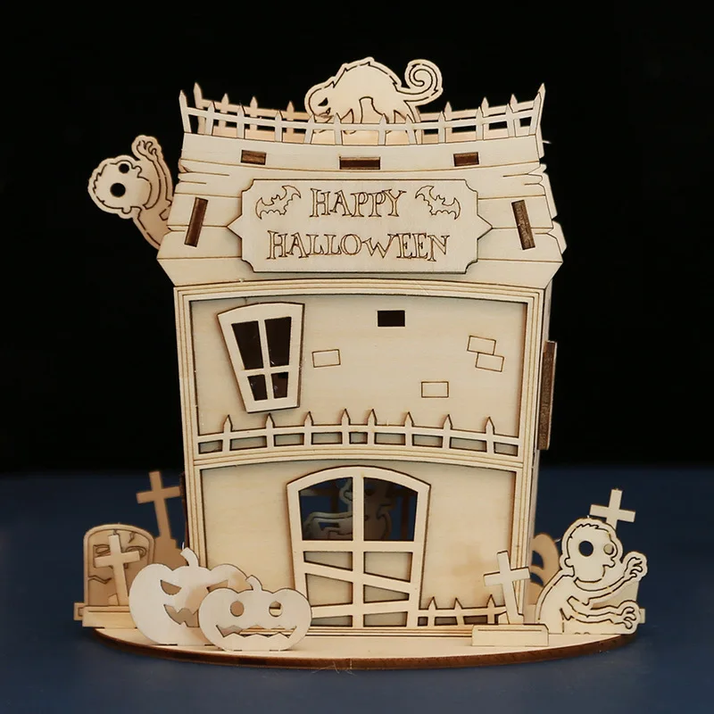 

New 3D puzzle wooden toy puzzle DIY Halloween series creative ornaments