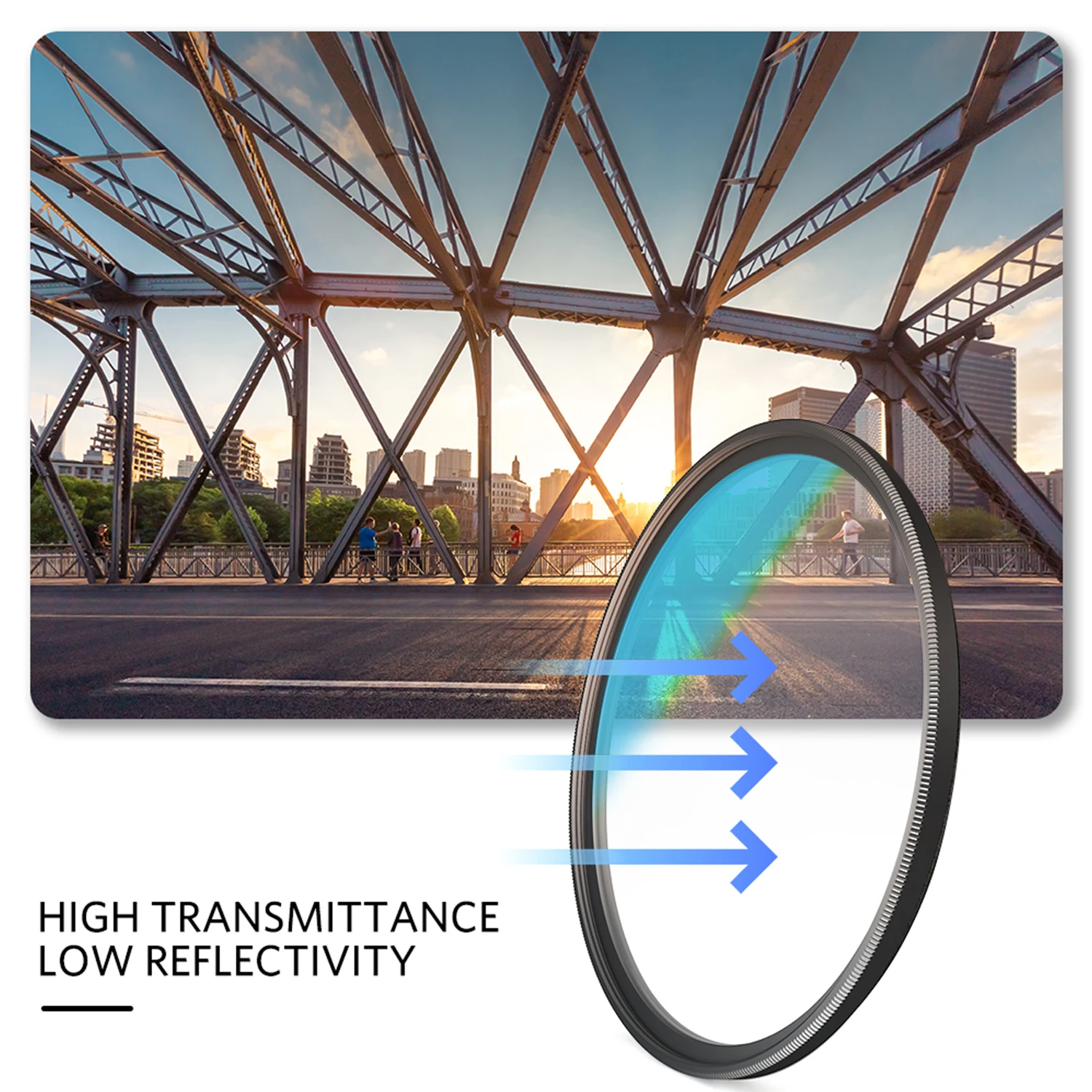 Vue rapprochée du filtre UV MC 52-67mm, montrant la surface en verre traitée anti-reflets.
