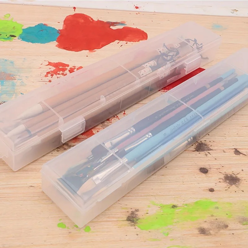 Transparent Plastic Paintbrush Storage Box Watercolor Brush Case Artist Organizer Durable Art Supplies Container 1pc