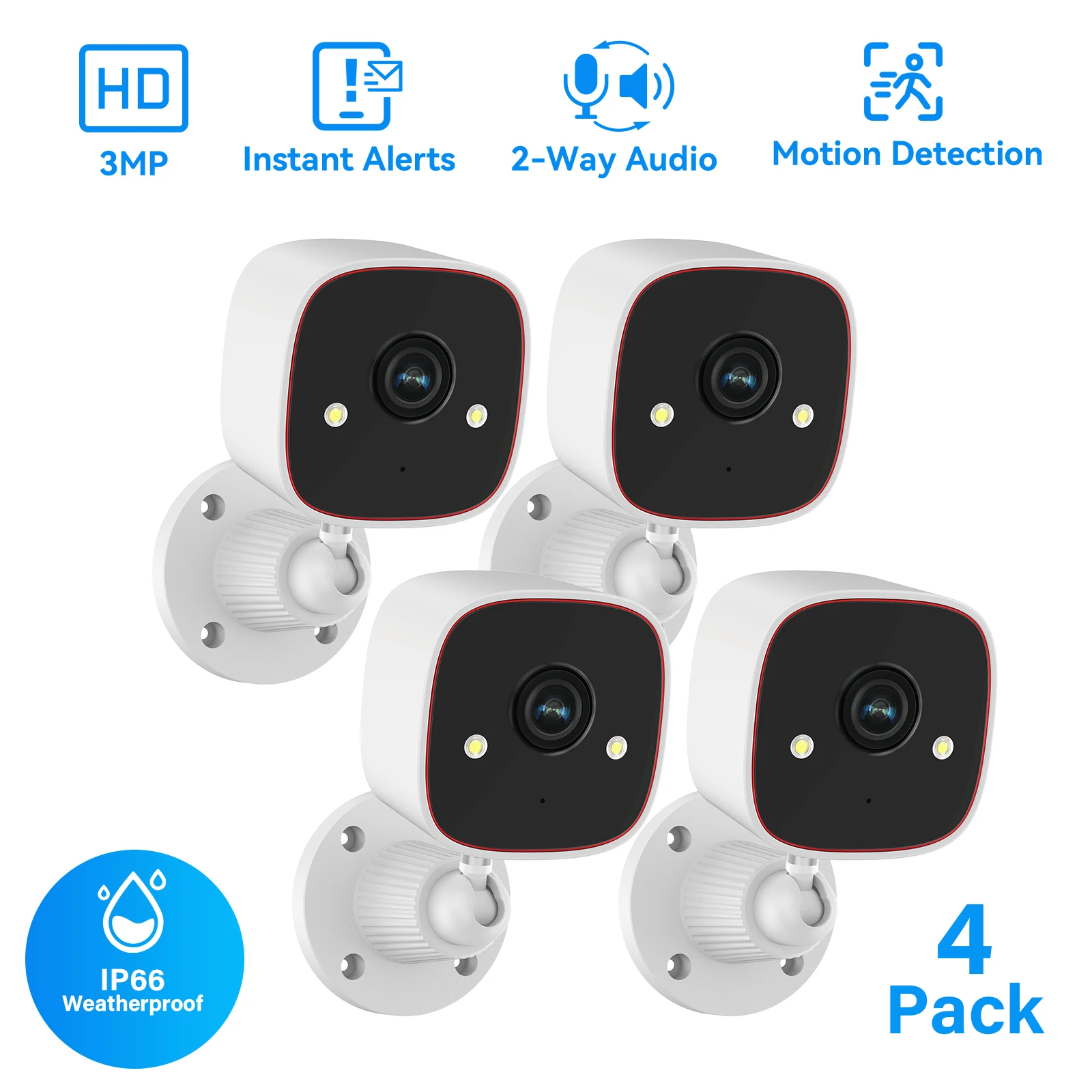 Outdoor Wireless Security Camera 3MP 1296P,Camera with WiFi, Home Security Surveillance, Property Monitoring, Indoor Security