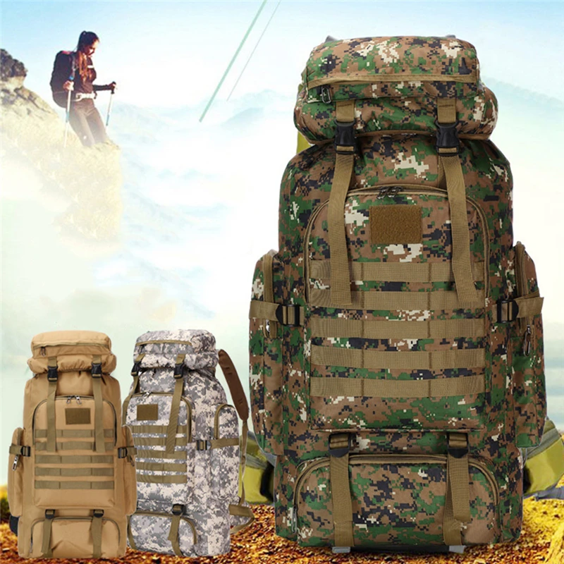 

80L Waterproof Camo Tactical Backpack Military Army Hiking Camping Backpack Travel Rucksack Outdoor Sports Climbing Bag