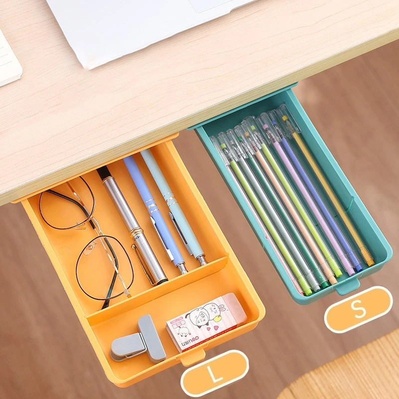 Under Desk Drawer Hidden Office Storage Box Self Adhesive Pen Pencil